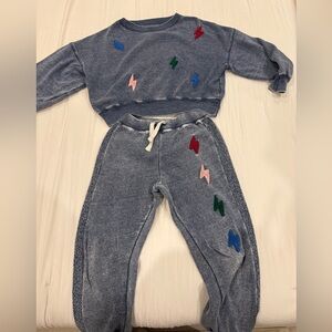 Vintage Havana Kids Denim Blue Joggers with Colorful Lightning Accents